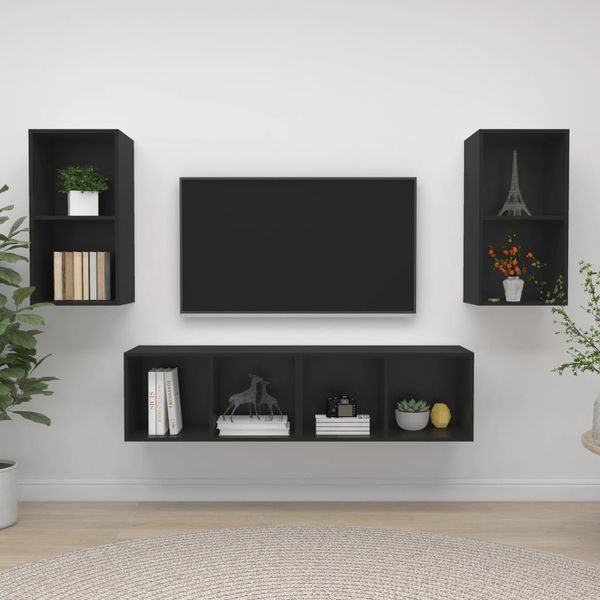 vidaXL Nástenné TV skrinky 4 ks čierne drevotrieska