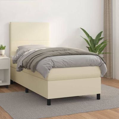 vidaXL Boxspring posteľ s matracom krémová 90x200 cm umelá koža