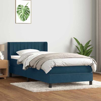 vidaXL Posteľný rám boxsping s matracom tmavomodrý 90x210 cm zamat
