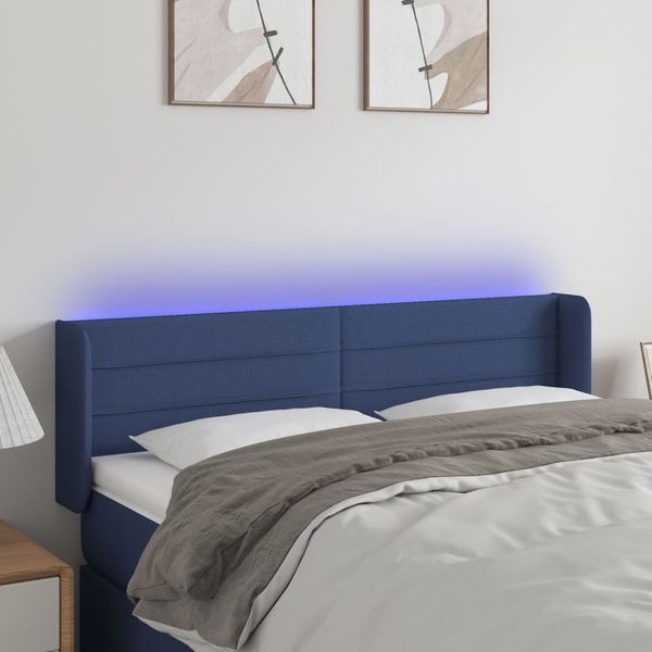 vidaXL Čelo postele s LED modré 147x16x78/88 cm látka