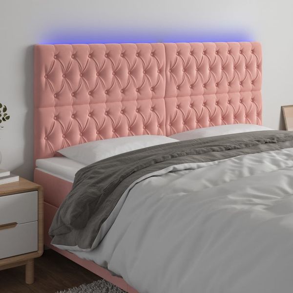 vidaXL Čelo postele s LED ružové 180x7x118/128 cm zamat