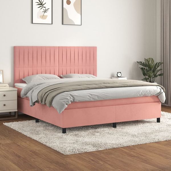 vidaXL Posteľný rám boxsping s matracom ružový 180x200 cm zamat