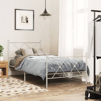 vidaXL Kovový rám postele s čelom a podnožkou biely 90x200 cm