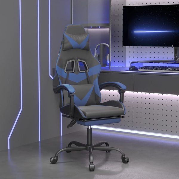 vidaXL Herná stolička s podnožkou čierna a modrá umelá koža