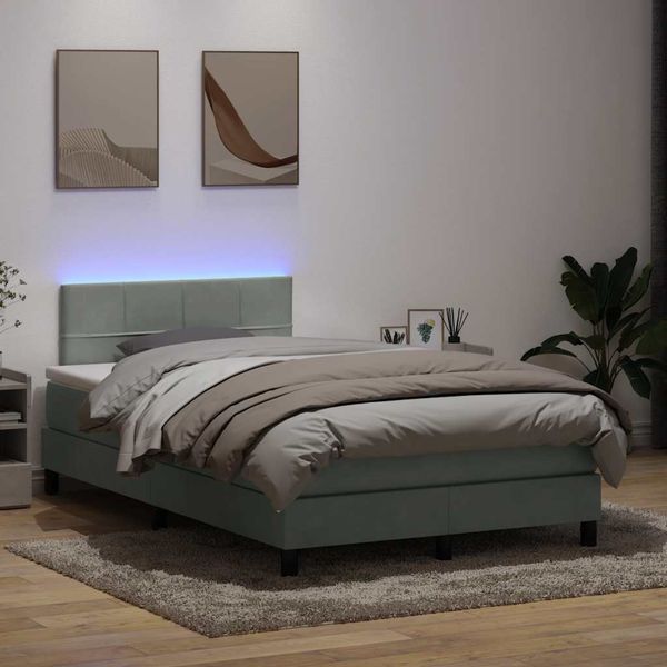 vidaXL Posteľný rám boxsping s matracom a LED bledosivý 120x210 cm zamat