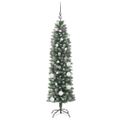vidaXL Umelý chudý vianočný strom Zelená a biela 150 cm