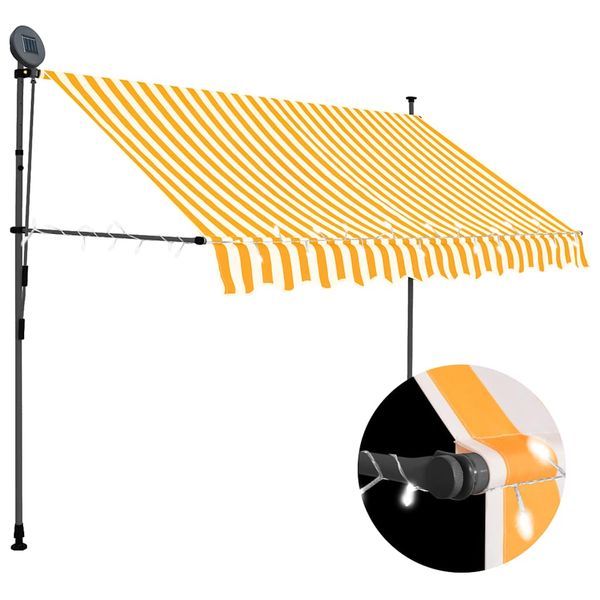 vidaXL Ručne zaťahovacia markíza s LED 300 cm, bielo oranžová