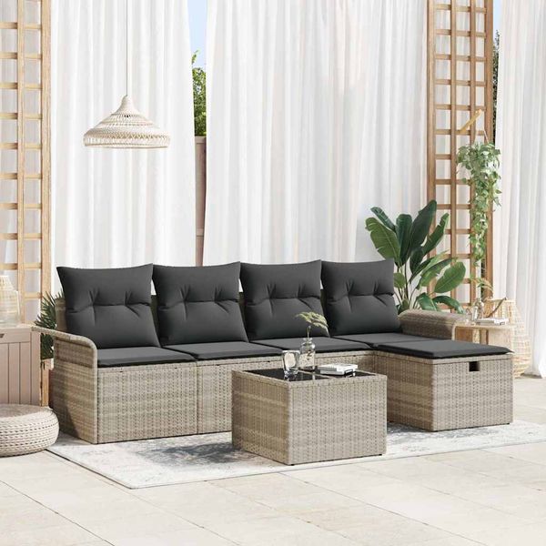 vidaXL Súprava záhradných pohoviek 6 pcs Svetlosivá Poly ratan