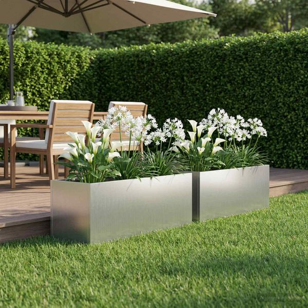 vidaXL Záhradný kvetináč 2 ks Strieborná 60 x 20 x 20 cm