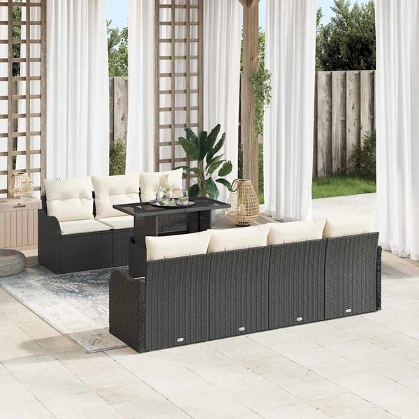 vidaXL Súprava záhradných pohoviek s vankúšom 8 pcs Čierna Poly ratan