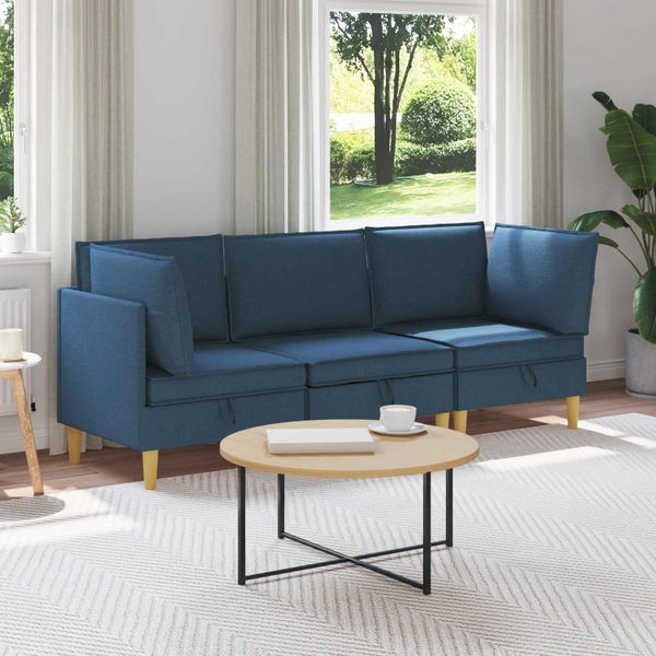 vidaXL Modulárny pohovkový set s úložným priestorom 3 pcs Modrá Látka