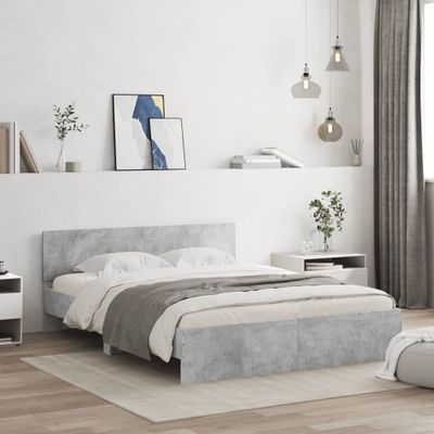 vidaXL Posteľný rám s čelom a LED betónovo sivý 160x200 cm