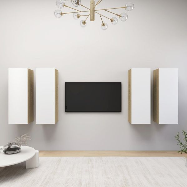 vidaXL TV skrinky 4 ks biela a dub sonoma 30,5x30x90cm drevotrieska