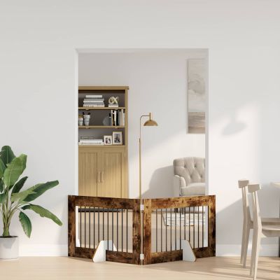 vidaXL Skladacia psia brána so stojanmi 2 ks Dymový dub 200,5 cm