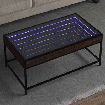 vidaXL Konferenčný stolík s nekonečnými LED hnedý dub 90x50x41 cm