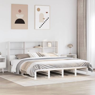 vidaXL Posteľ s knižnicou bez matraca biela 180x200cm masívne drevo