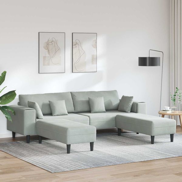 vidaXL Pohovka 3 pcs Svetlosivá 250 x 188 x 76 cm Zamat