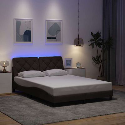 vidaXL Rám postele s LED bez matraca tmavohnedá 120x200 cm látka