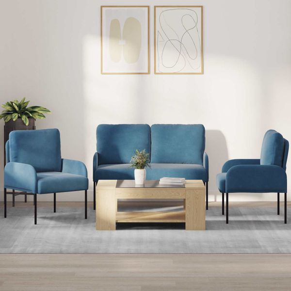 vidaXL Súpravy pohoviek 3 pcs Modrá 115 x 56 x 80 cm Preglejka