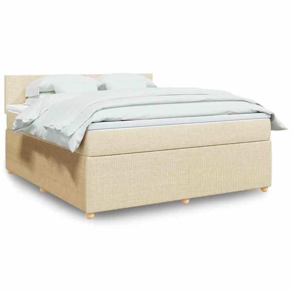 vidaXL Posteľný rám boxspring s matracom krémový 180x200 cm látka