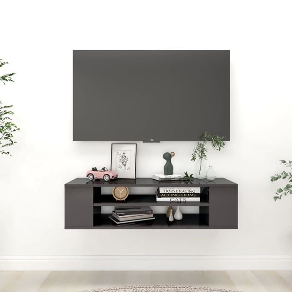 vidaXL Závesná TV skrinka, lesklá sivá 100x30x26,5cm, kompozitné drevo