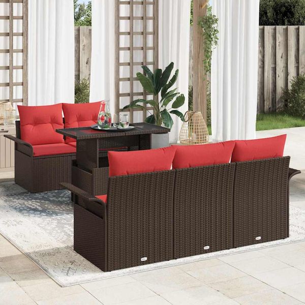 vidaXL Súprava záhradných pohoviek s vankúšom 6 pcs Hnedá Poly Ratan