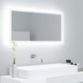 vidaXL LED kúpeľňové zrkadlo lesklé biele 90x8,5x37 cm akryl