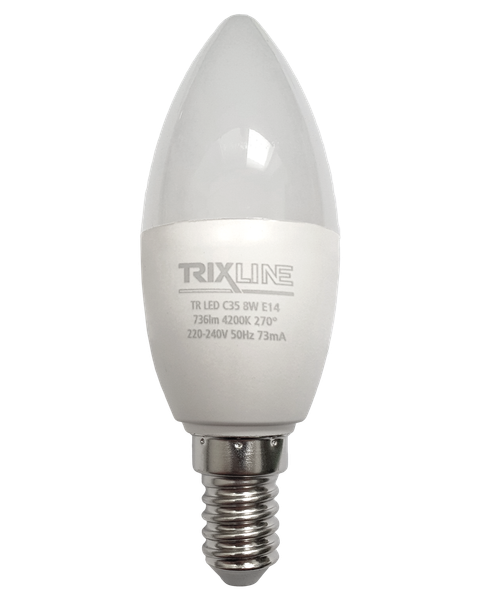 LED žiarovka Trixline 8W 736lm E14 C35 neutrálna biela