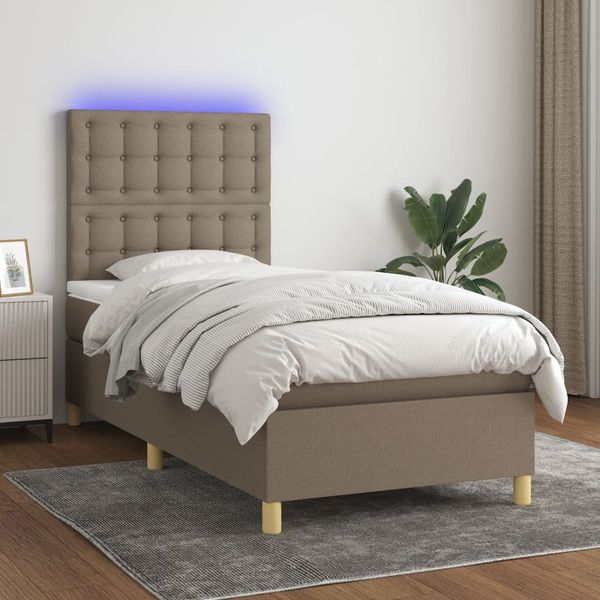 vidaXL Posteľ boxsping s matracom a LED sivohnedá 100x200 cm látka