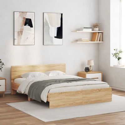 vidaXL Posteľný rám s čelom a LED dub sonoma 150x200 cm