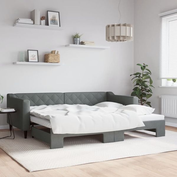 vidaXL Denná posteľ s rozkladacou posteľou tmavosivá 90x200 cm látka