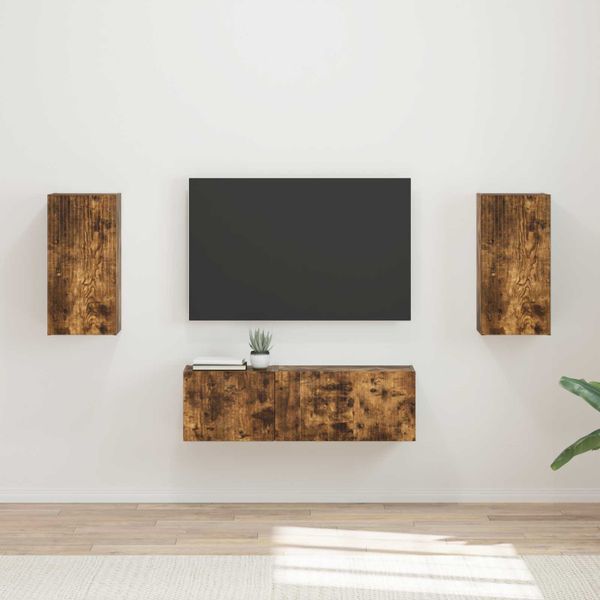 vidaXL Sada nástenného kabinetu na TV Nástenný 4 pcs Dymová dub