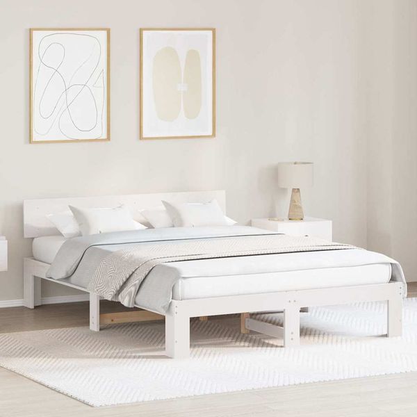 vidaXL Rám postele Biela 140 x 200 cm Masívne borovicové drevo