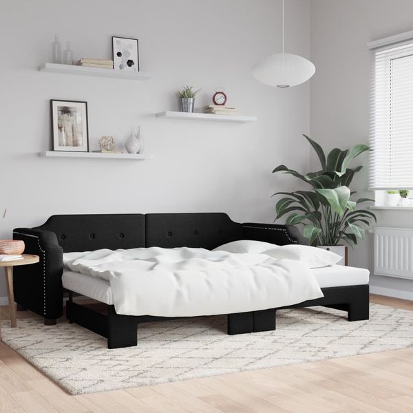 vidaXL Denná posteľ s rozkladacou posteľou čierna 100x200 cm látka