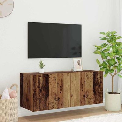 vidaXL TV nástenná skriňa s LED Nástenný Staré drevo 100 x 35 x 41 cm