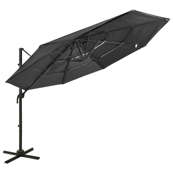 vidaXL 4-stupňový záhradný slnečník, hliníková tyč, antracitový 3x3 m