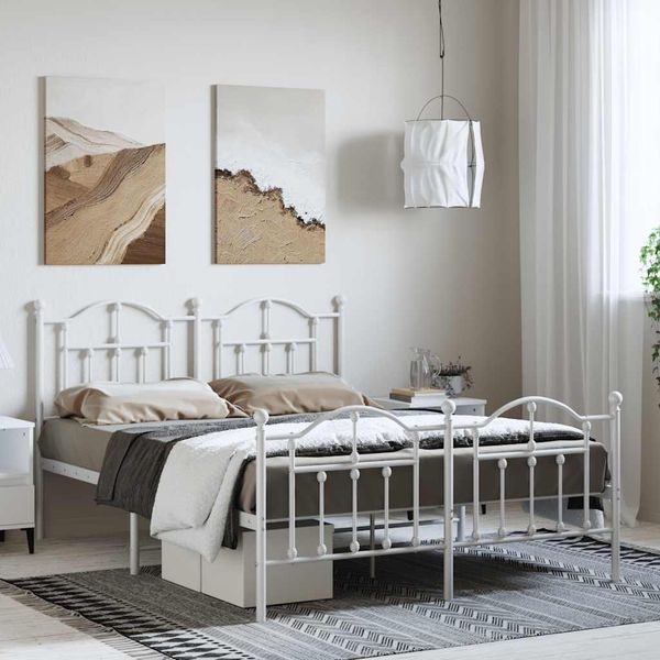 vidaXL Kovový rám postele s čelom a podnožkou biely 150x200 cm