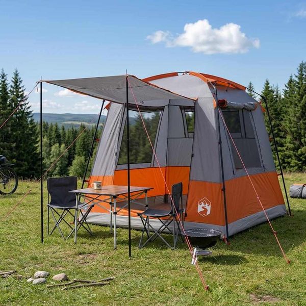 vidaXL Párty stan Šedá a oranžová Pre 4 osoby