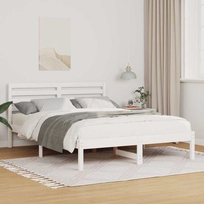 vidaXL Rám postele Biela 135 x 190 cm Masívne borovicové drevo