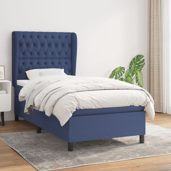 vidaXL Posteľný rám boxspring s matracom modrý 90x200 cm látka