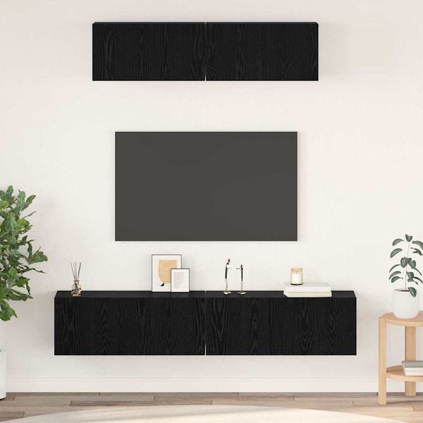 vidaXL Zostava TV skriniek Nástenný 4 pcs Čierny dub Kompozitné drevo