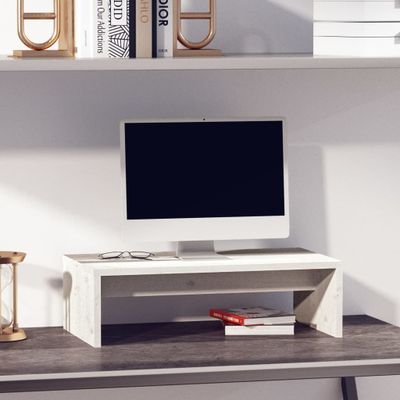 vidaXL Stojan na monitor biely 50x27x15 cm masívna borovica