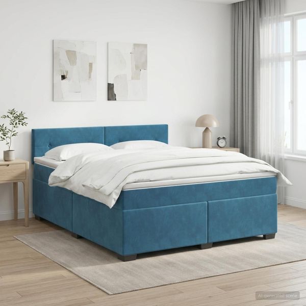 vidaXL Posteľ boxspring s matracom Tmavomodrá 140 x 190 cm Zamat