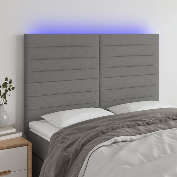 vidaXL Čelo postele s LED tmavosivé 147x16x118/128 cm látka