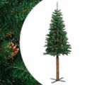 vidaXL Úzky vianočný stromček, pravé drevo a šišky, zelený 150 cm, PVC