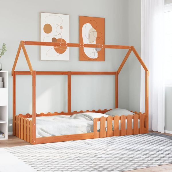 vidaXL Rám detskej postele domček voskovohnedý 90x200 cm mas. borovica