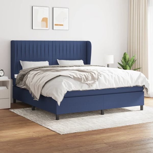 vidaXL Posteľný rám boxspring s matracom modrý 180x200 cm látka