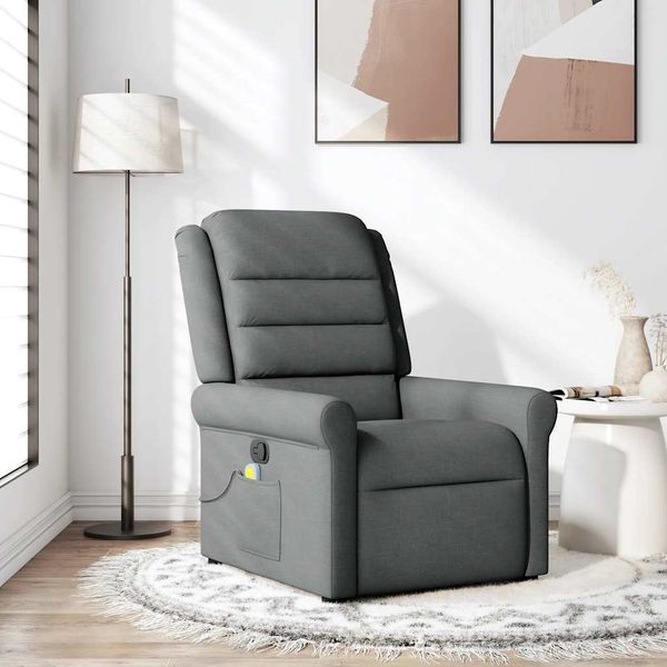 vidaXL Masážne kreslo s polohovacím mechanizmom, tmavosivá látka