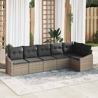 vidaXL Súprava záhradných pohoviek s vankúšom 6 pcs Sivá polyratan