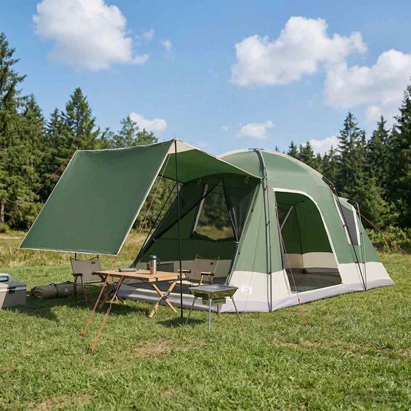 vidaXL Stan chata so strechou Zelená Pre 8 osôb Polyester a oceľ